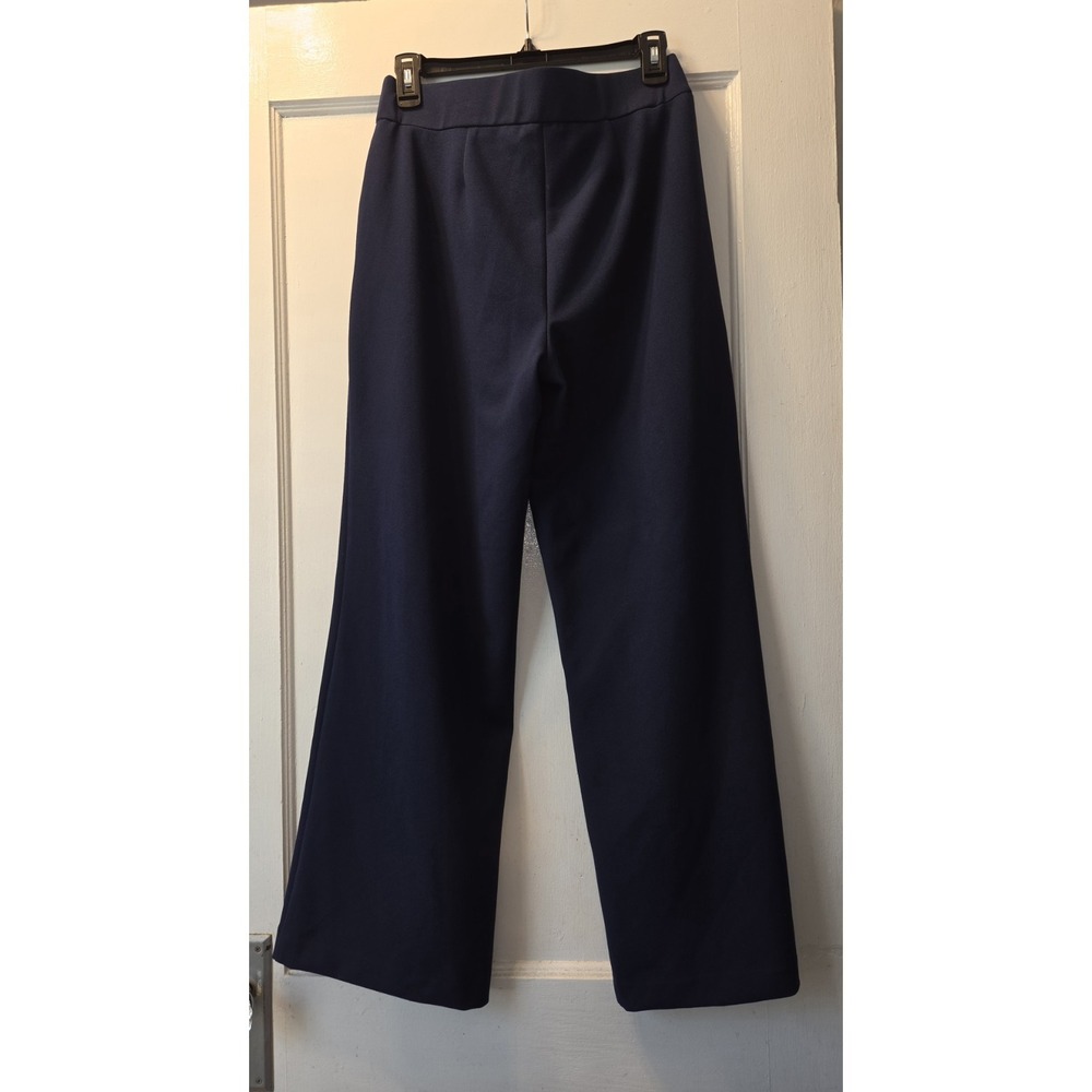 WHBM Navy Wide Leg Pull On Career Pants. Flat Front. 6S